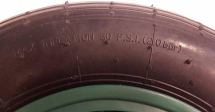 4.00-8 kruiwagenwiel - luchtband en kunststof velg - 150 kg maximale belasting - 20 mm asgat/naafdiameter - inclusief rollager, as en afstandhouders