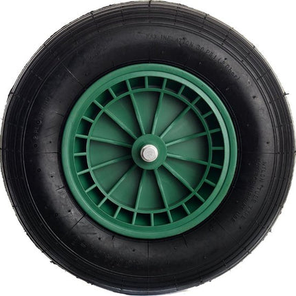 4.00-8 kruiwagenwiel - luchtband en kunststof velg - 150 kg maximale belasting - 20 mm asgat/naafdiameter - inclusief rollager, as en afstandhouders