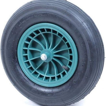 4.00-8 kruiwagenwiel - luchtband en kunststof velg - 150 kg maximale belasting - 20 mm asgat/naafdiameter - inclusief rollager, as en afstandhouders