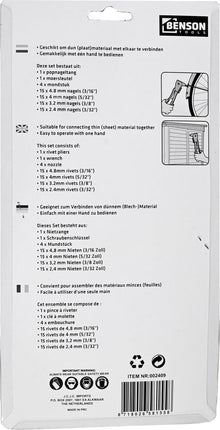 Benson Popnageltang set - Inclusief 60 popnagels - Lichtgewicht - Eenvoudig te bedienen - Voor DIY projecten