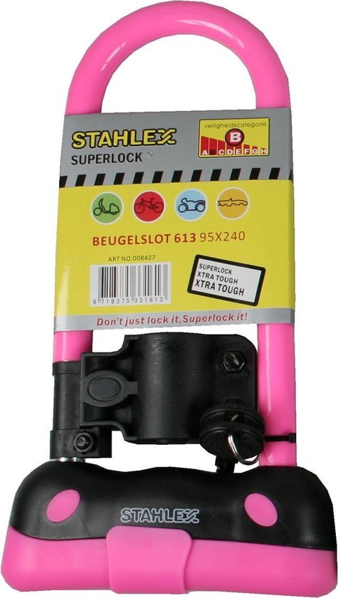 Stahlex Kleurrijk beugelslot - dubbelzijdige vergrendeling - weerbestendig - 9,5 x 24 cm - roze