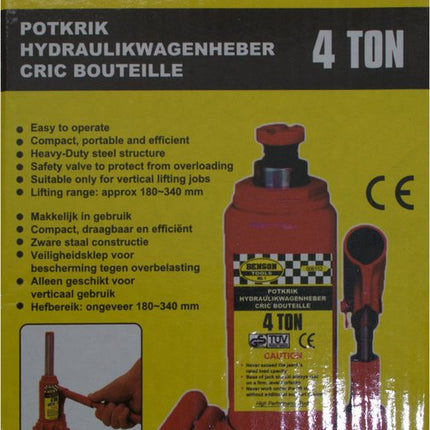 Benson Hydraulische potkrik - 4 ton draagkracht - compact en draagbaar - hefbereik 180-340 mm