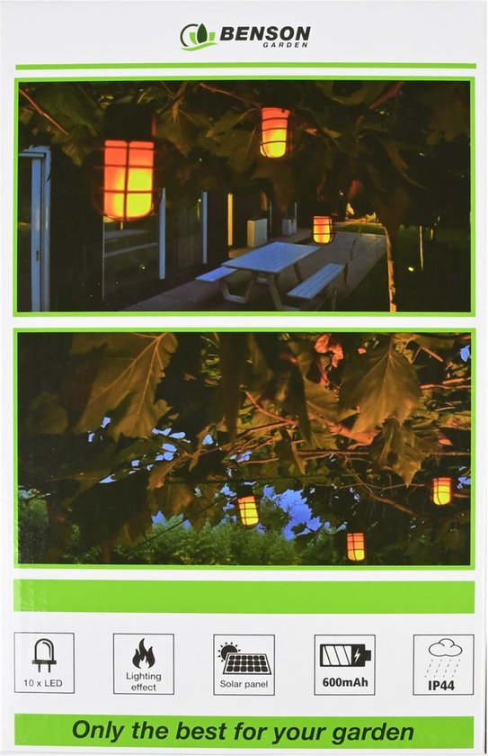 Benson Solar LED lichtsnoer - vlameffect - 2 meter - set van 6