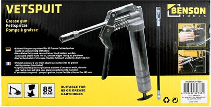Benson Eenhands vetspuit set - 85 grams patronen - 3-delig - flexibele slang - vaste pijp