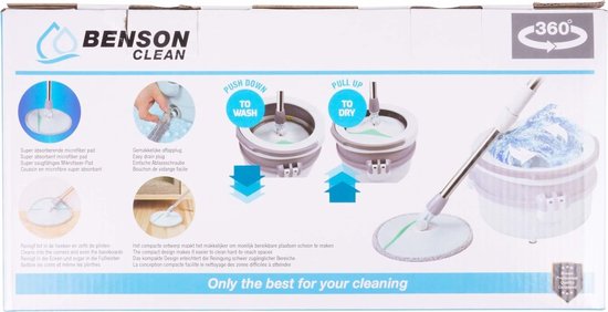 Benson Mop & emmer set - 360° draaiend systeem - Inclusief 123 cm steel - Grijs