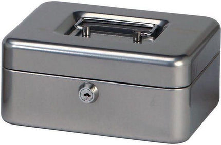 Money Box metal - Metalen Geldkist Met Slot - Geldkluis Met Muntbak - Geld Kluis Kist - Zilver-16x20x9