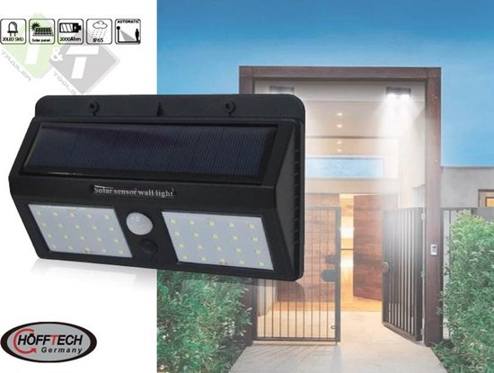 Hofftech Dubbele LED wandlamp solar - PIR sensor - IP65 - 2400 mAh - 3.7V