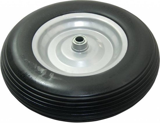 4.00-8 premium kruiwagenwiel - massief/anti-lek band en stalen velg - 150 kg maximale belasting - 20 mm asgat/naafdiameter - inclusief kogellager, as en afstandhouders