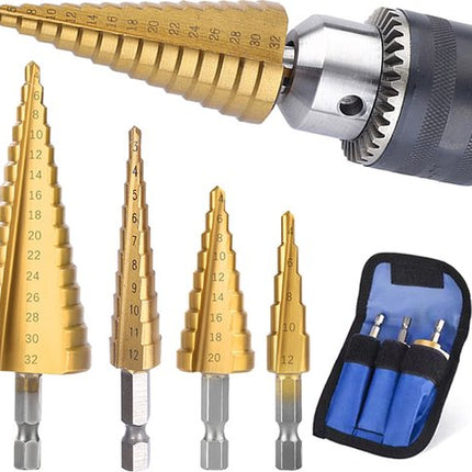 Stapboren set - 3 stuks - HSS - Titanium Coated - 3-12mm 4-12mm 4-20mm - Metaal boor - Hout boor - Kunstof boor - Hoge kwaliteit HSS