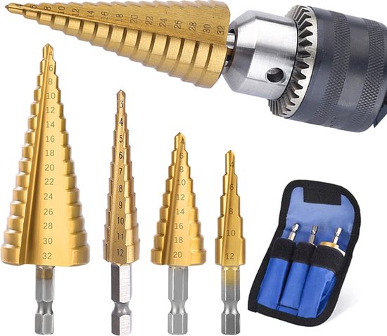 Stapboren set - 3 stuks - HSS - Titanium Coated - 3-12mm 4-12mm 4-20mm - Metaal boor - Hout boor - Kunstof boor - Hoge kwaliteit HSS