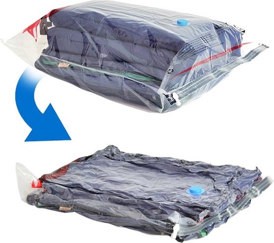 Ruimtebesparende Vacuüm Opbergzakken | Voor op reis - in de koffer | Herbruikbaar - Compact - Tegen stof en vuil | 1 medium + 1 large | Gebruik met stofzuiger