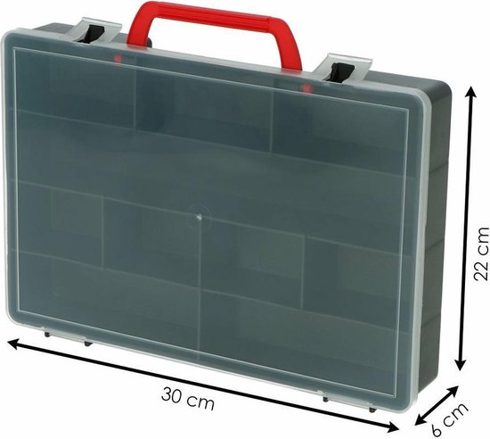 Benson Opbergdoos/sorteerdoos - 10-vaks - kunststof - grijs - 30 x 22 cm opbergkoffer met vakken