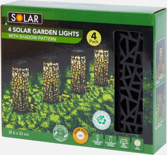 Solar -4x tuinverlichting op zonne-energie - Met schaduw patroon - 20cm