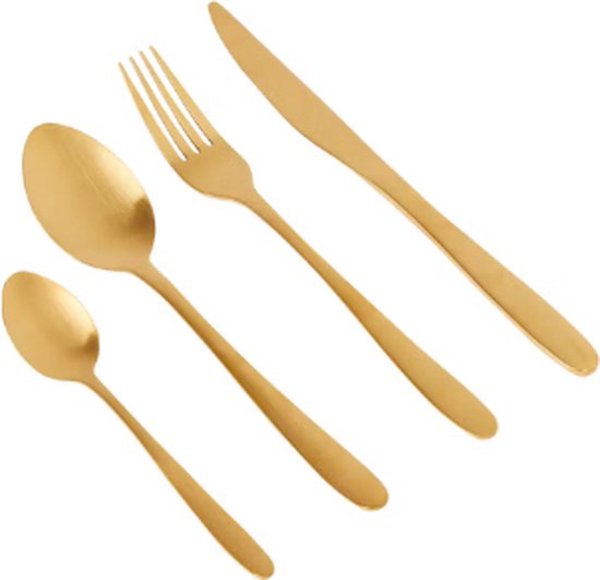 Bestekset 16-delig - Goud - Goudkleur - 4x Messen, Vorken, Lepels en Dessertlepels - Roestvrij Staal