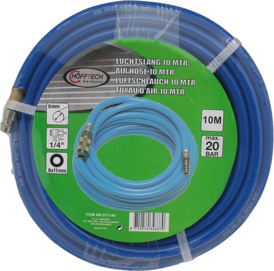Hofftech compressor slang - luchtslang set - 10 meter - 20 bar - 1/4 koppeling