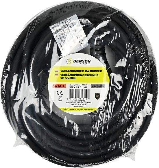 Benson Verlengsnoer rubber 15 meter - spatwaterdicht - 3 x 1.5 mm² - binnen en buiten