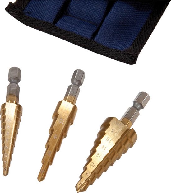 Stapboren set - 3 stuks - HSS - Titanium Coated - 3-12mm 4-12mm 4-20mm - Metaal boor - Hout boor - Kunstof boor - Hoge kwaliteit HSS
