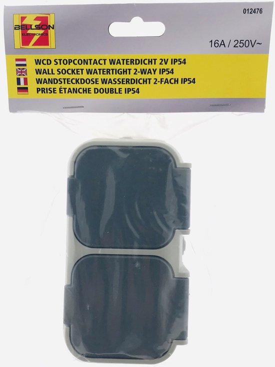 Benson Dubbel stopcontact - waterdicht - IP54 - 16A - grijs/antraciet