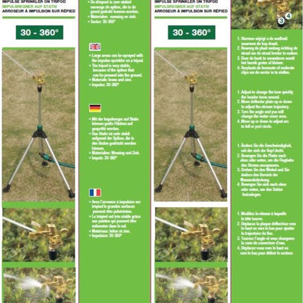 Benson Sectorsproeier op driepoot - 30-360 graden draaibaar - 36 m² - messing en zink