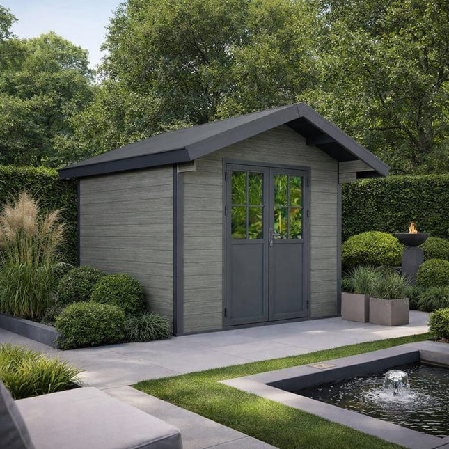 Graniet kunststof tuinhuis met zadeldak 336x320x268cm