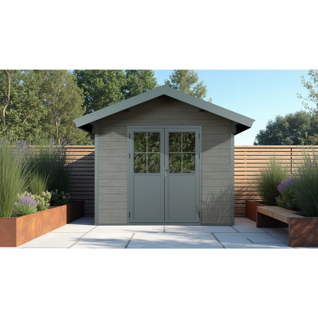 Graniet kunststof tuinhuis met zadeldak 336x320x268cm