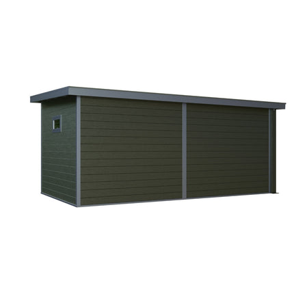 Zwart kunststof tuinhuis met overkapping 560x330x247 cm