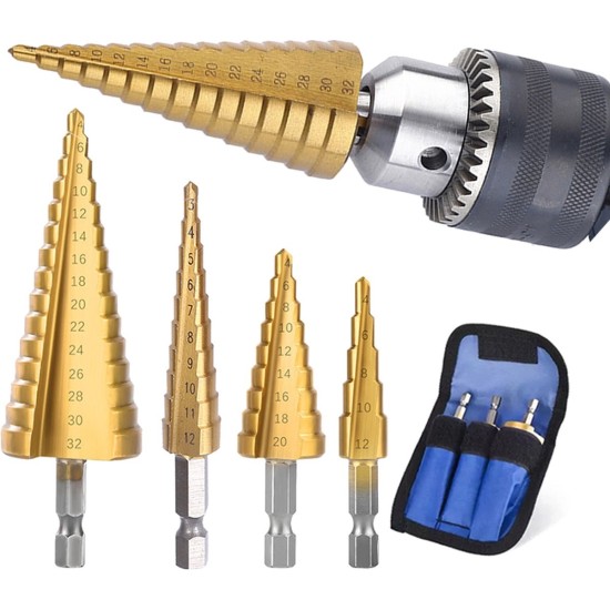 Stapboren set - 3 stuks - HSS - Titanium Coated - 3-12mm 4-12mm 4-20mm - Metaal boor - Hout boor - Kunstof boor - Hoge kwaliteit HSS