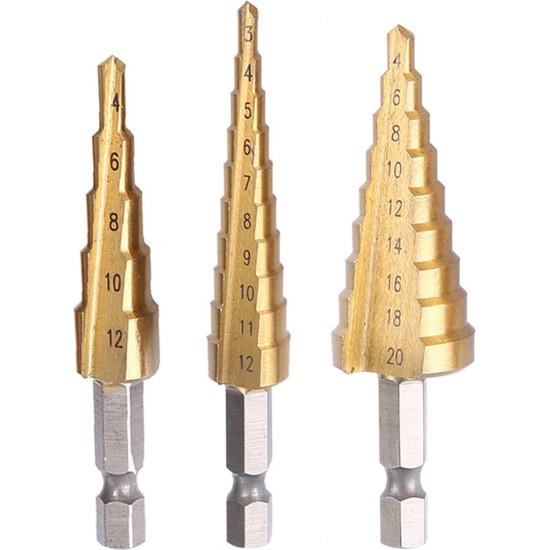 Stapboren set - 3 stuks - HSS - Titanium Coated - 3-12mm 4-12mm 4-20mm - Metaal boor - Hout boor - Kunstof boor - Hoge kwaliteit HSS