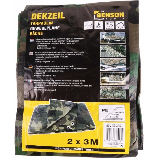 Benson Afdekzeil Camouflage - Leger - 2 x 3 meter - 6 m²