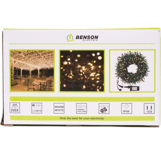 Benson LED Lichtsnoer Diamant - Warm Wit - 200 LED - 25 meter - IP44