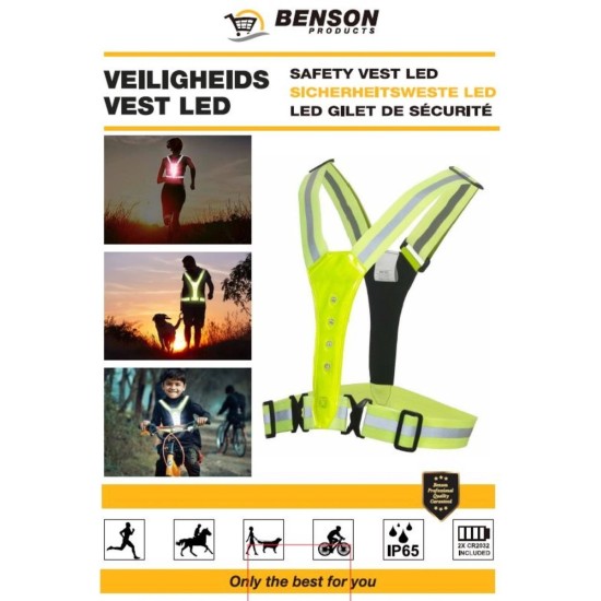Benson LED Reflecterende Hardloopvest - Veiligheid - Veiligheidsvest - One Size - Unisex - Geel