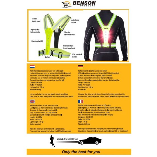 Benson LED Reflecterende Hardloopvest - Veiligheid - Veiligheidsvest - One Size - Unisex - Geel