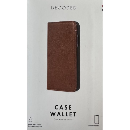 Apple iPhone 13 pro Hoesje - Decoded - Wallet Serie - Echt Leer Bookcase - bruin - Hoesje Geschikt Voor Apple iPhone 13 pro