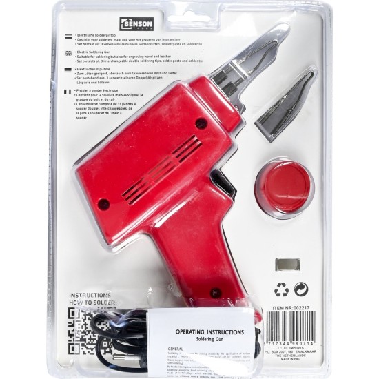 Benson Soldeerpistool Set - 100 Watt - Elektrisch - Rood