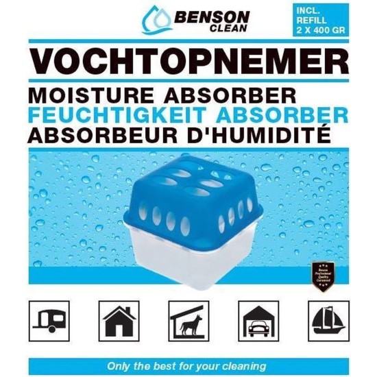 Benson clean vochtopnemer - 2 stuks - navulbaar - bevat per stuk twee navullingen van 400 gram