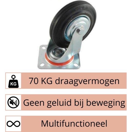 Lumito Transportwielen 4 Stuks - Meubelroller - Zwenkwielen - Zwenkwielen Set Van 4 - 75mm - Draagvermogen van 4x70KG