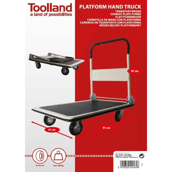 Toolland Transportwagen, inklapbaar, staal, zwart, laadvermogen 300 kg