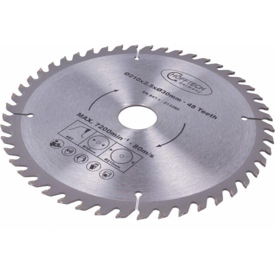 Hofftech Zaagblad Cirkelzaag - Ø 210 mm x 48 Tanden - Inclusief Verloopringen