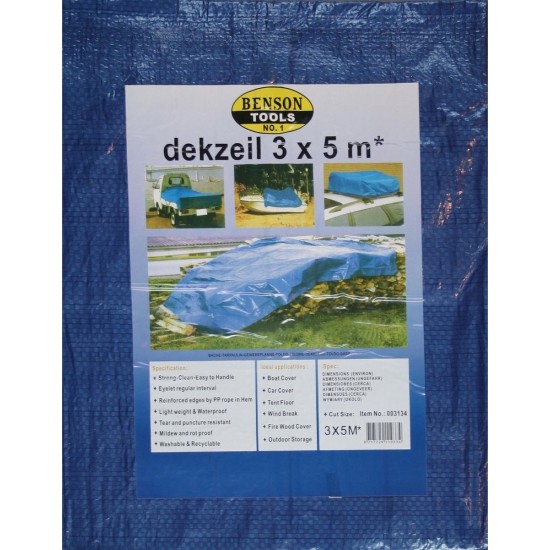 Benson Afdekzeil - 3 x 5 meter - Blauw