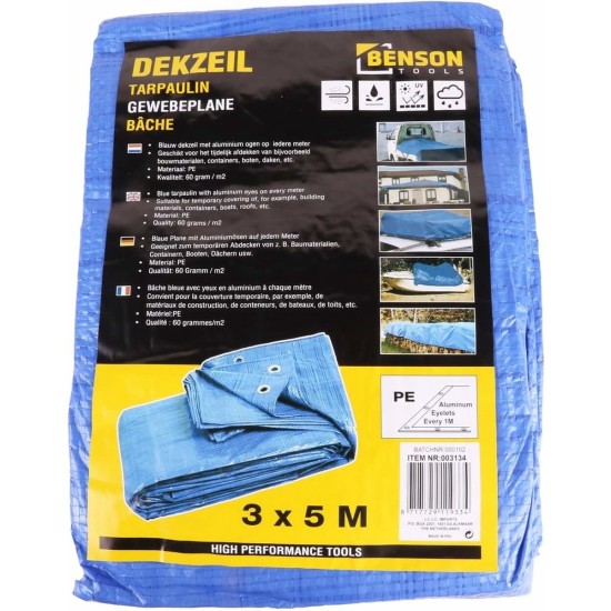 Benson Afdekzeil - 3 x 5 meter - Blauw