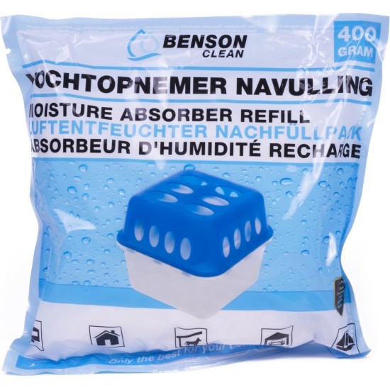 Benson clean vochtopnemer navulling - 400 gram - voor alle vochtvreters - Vochtvreter