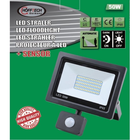 Hofftech LED Straler - Bouwlamp Smd met Sensor - 50 Watt - IP65