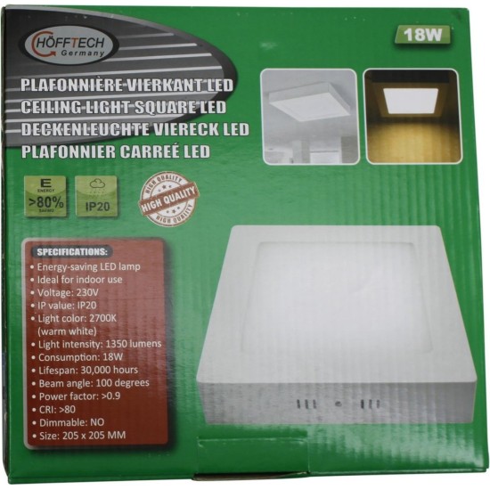 Hofftech Plafonnière - LED - Vierkant 22 x 22 cm - 18W / 1200 Lumen -Wit