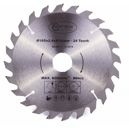 Hofftech Zaagblad Cirkelzaag - Ø 185 mm x 24 Tanden - Inclusief Verloopringen