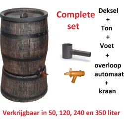 Dollux Regenton met voet, houtlook, 140 liter, incl. regenton vulautomaat en kraan