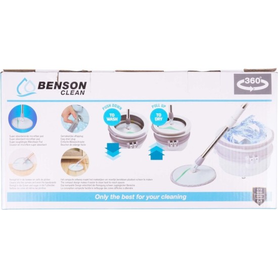 Benson Mop & Emmer Set - Reinigingssysteem - 360° Spinning - Inclusief Steel