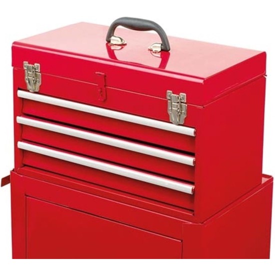 Toolland Gereedschapswagen MP99- 3 lades met slot - 45,5x28x91 cm - Afneembare koffer -Koudgewalst Staal- Rood