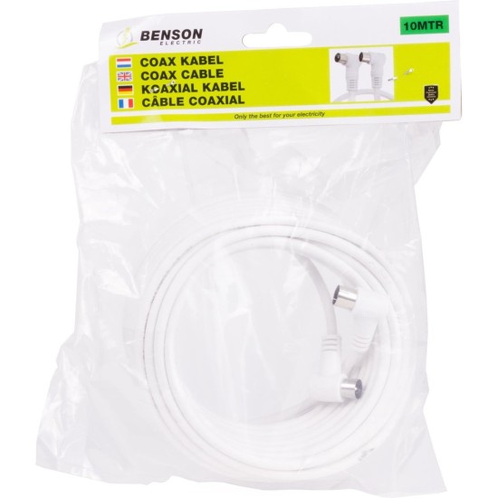 Benson Coax Kabel - Haakse Stekkers - 10 meter - Wit
