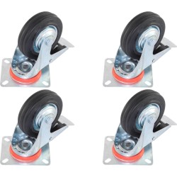 Set van 4 Zwenkwielen Transportwielen 100mm | 4 x Zwenkwiel met Rem | Draagvermogen 4x70kg | Bevestigingsplaat 10x8cm | Hoogte 127mm