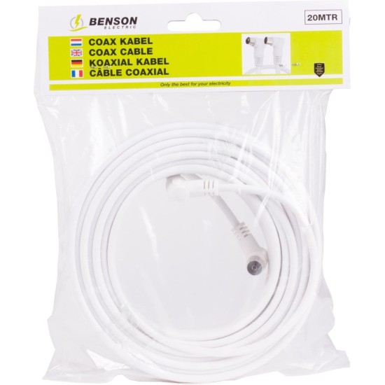 Benson Coax Kabel - Haakse Stekkers - 20 meter - Wit